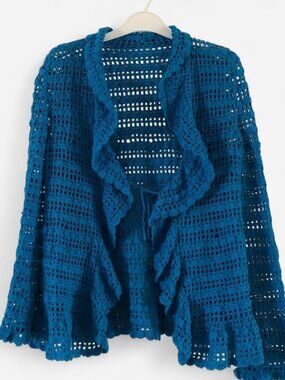 Blue crochet cardigan with ruffles